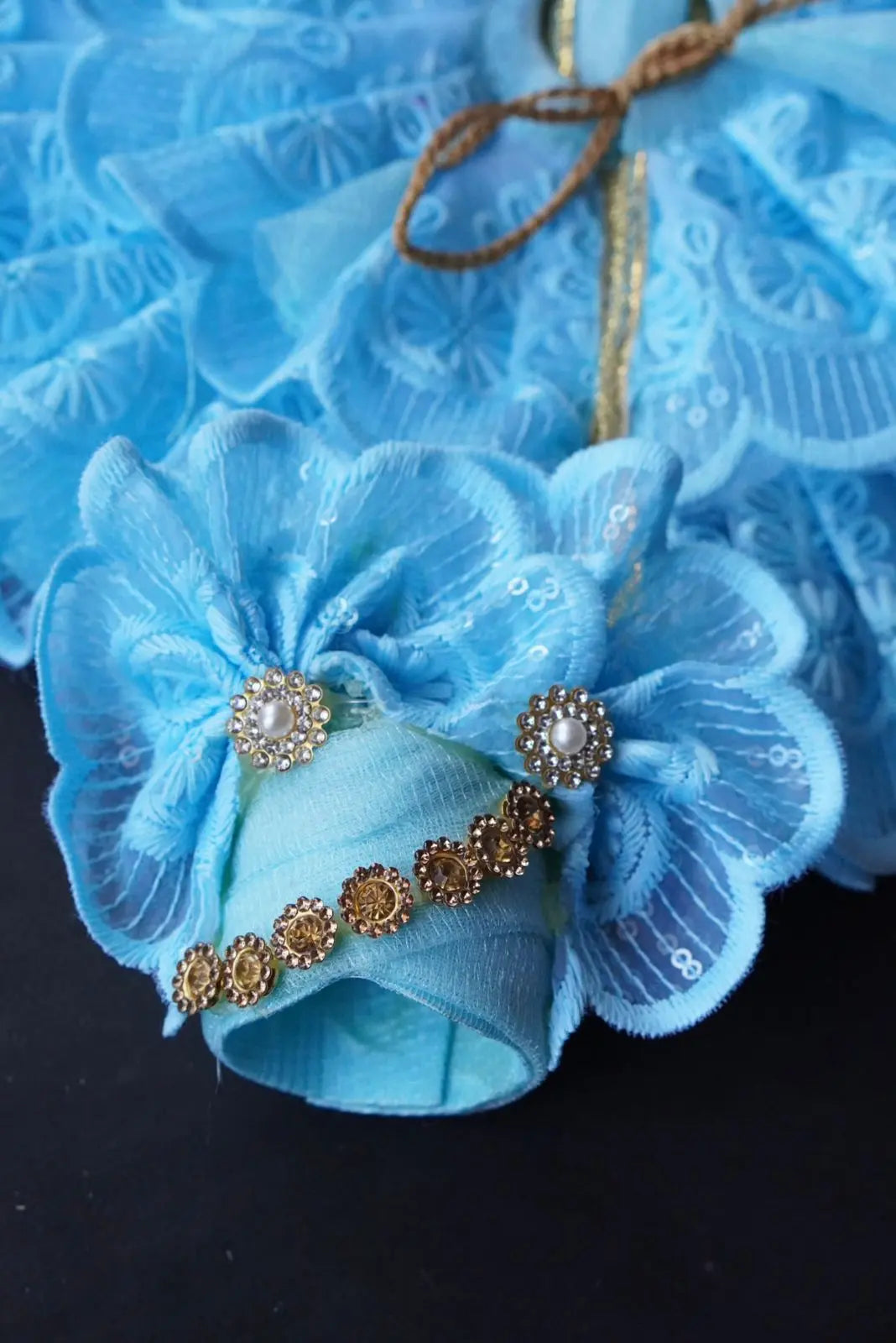 Laddu Gopal Poshak with Pagdi | Sky Blue Lace Frill Dress (Elegant & Comfortable) Dharmik