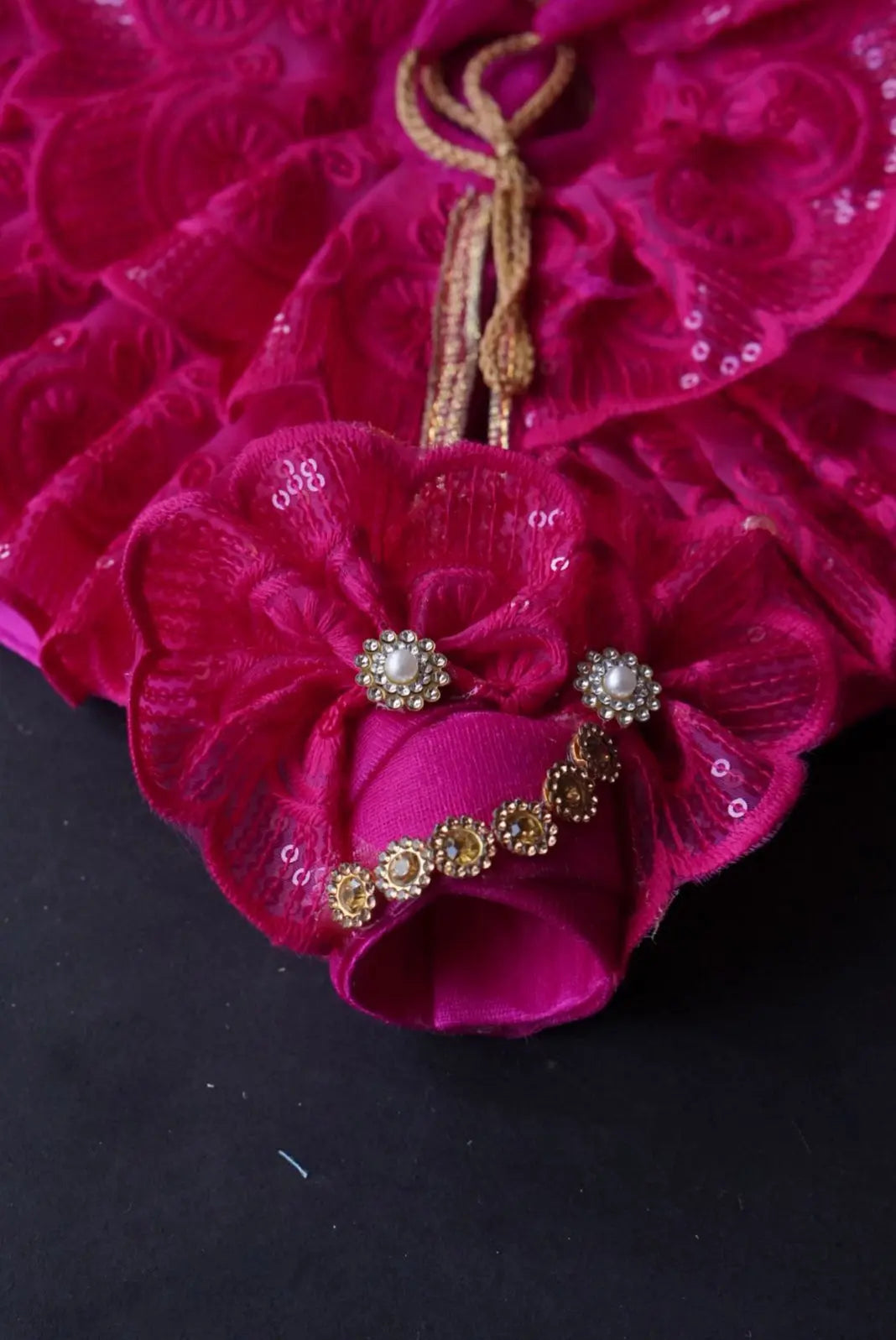 Laddu Gopal Poshak with Pagdi | Dark Pink Lace Frill Dress (Elegant & Comfortable) Dharmik