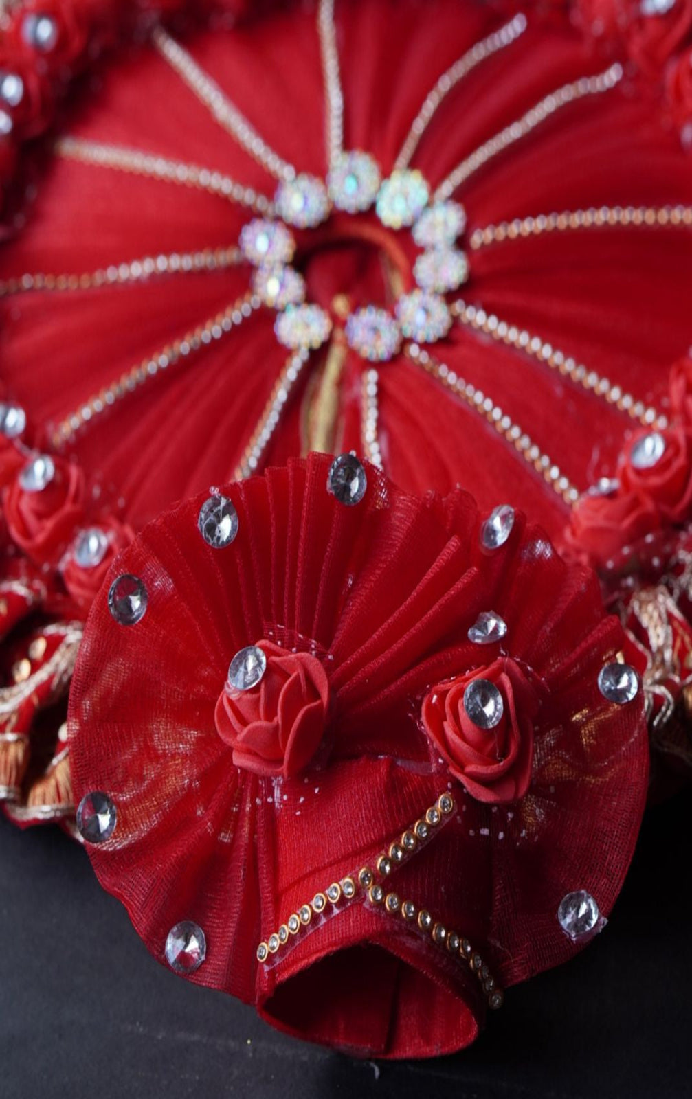 Laddu Gopal Poshak with Pagdi | Heavy Lace Dress (Dark Red) Dharmik