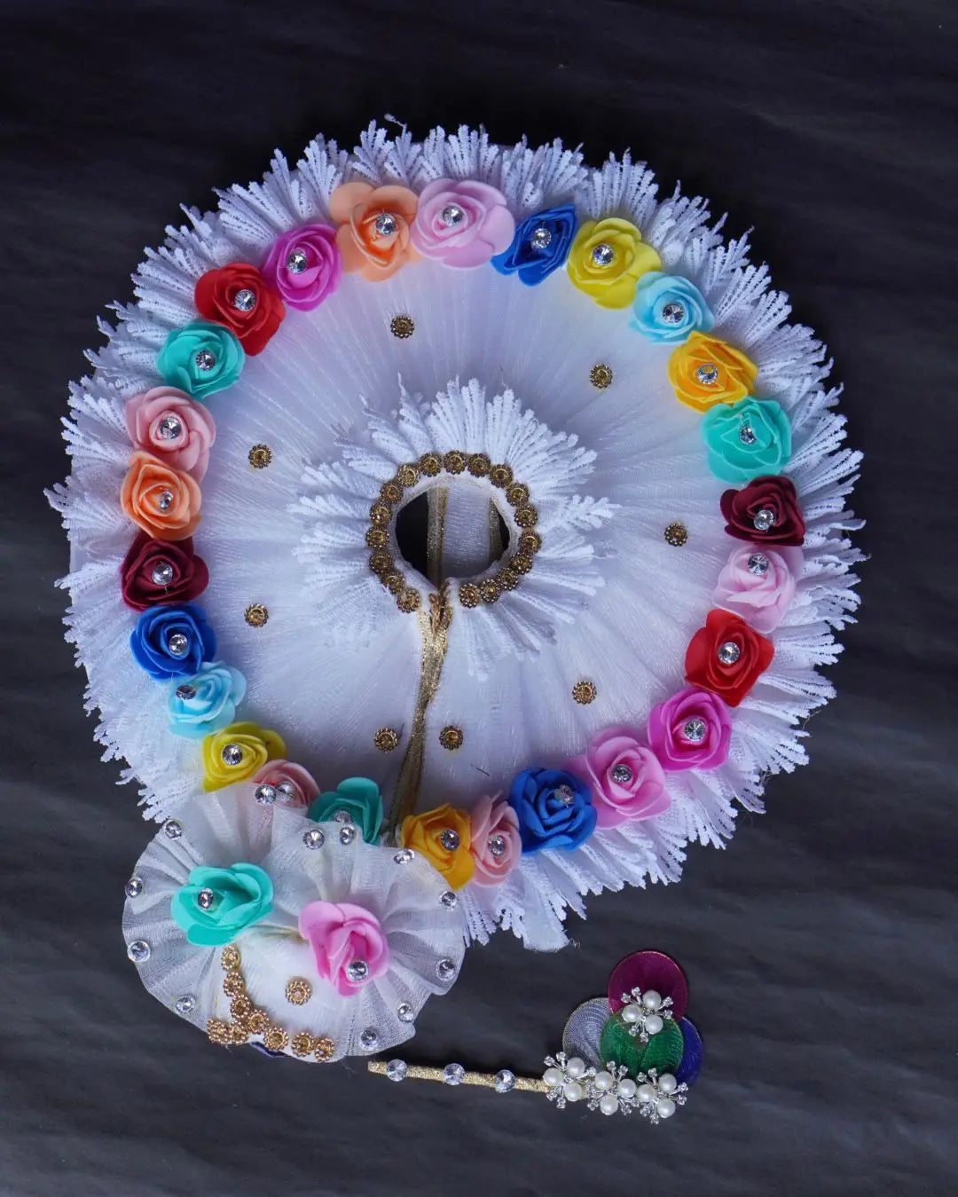 Laddu Gopal Poshak with Pagdi & Bansuri | Floral Design Dress