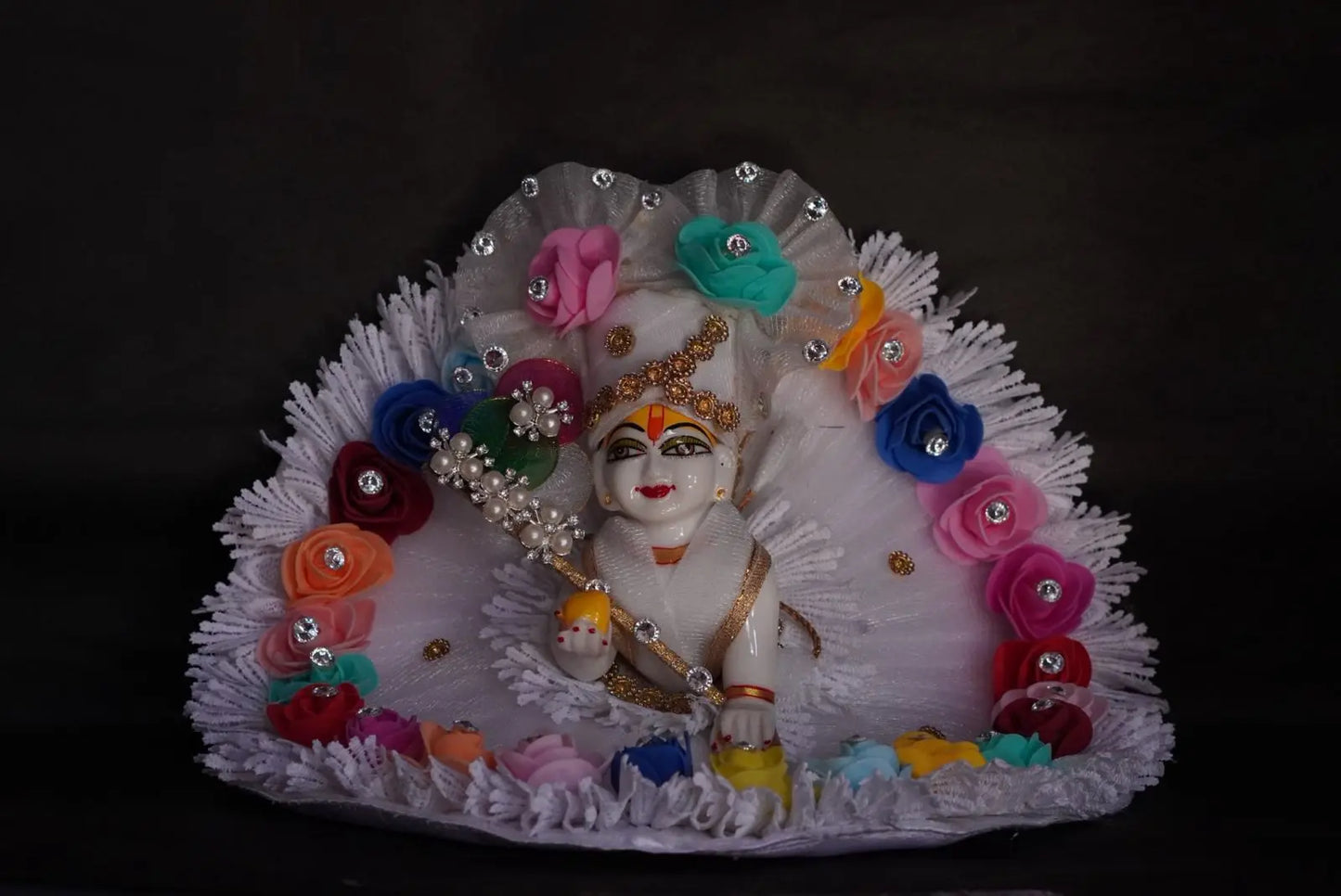 Laddu Gopal Poshak with Pagdi & Bansuri | Floral Design Dress Dharmik