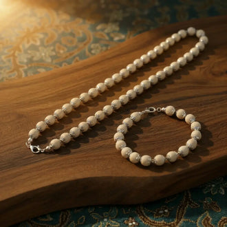 silver plated tulsi mala 54 beads 10 mm and tulsi bracelet 17 beads 10mm combo.