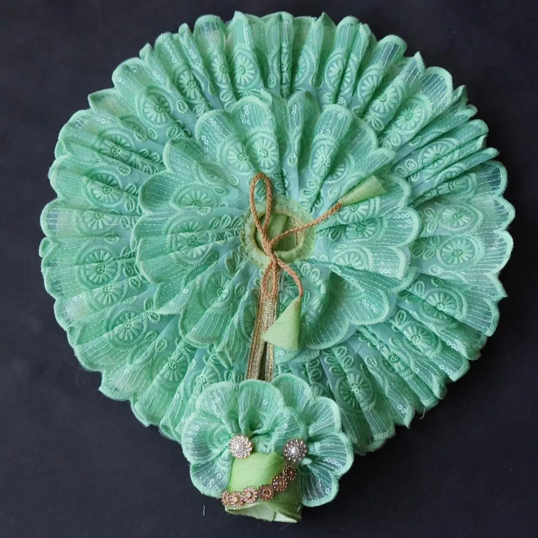 Laddu Gopal Poshak with Pagdi | Sea Green Lace Frill Dress (Elegant & Comfortable) Dharmik