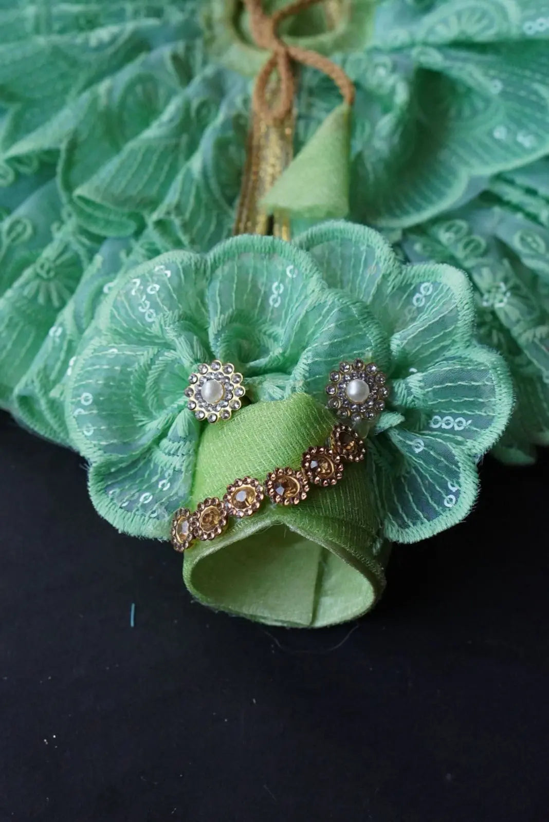 Laddu Gopal Poshak with Pagdi | Sea Green Lace Frill Dress (Elegant & Comfortable) Dharmik