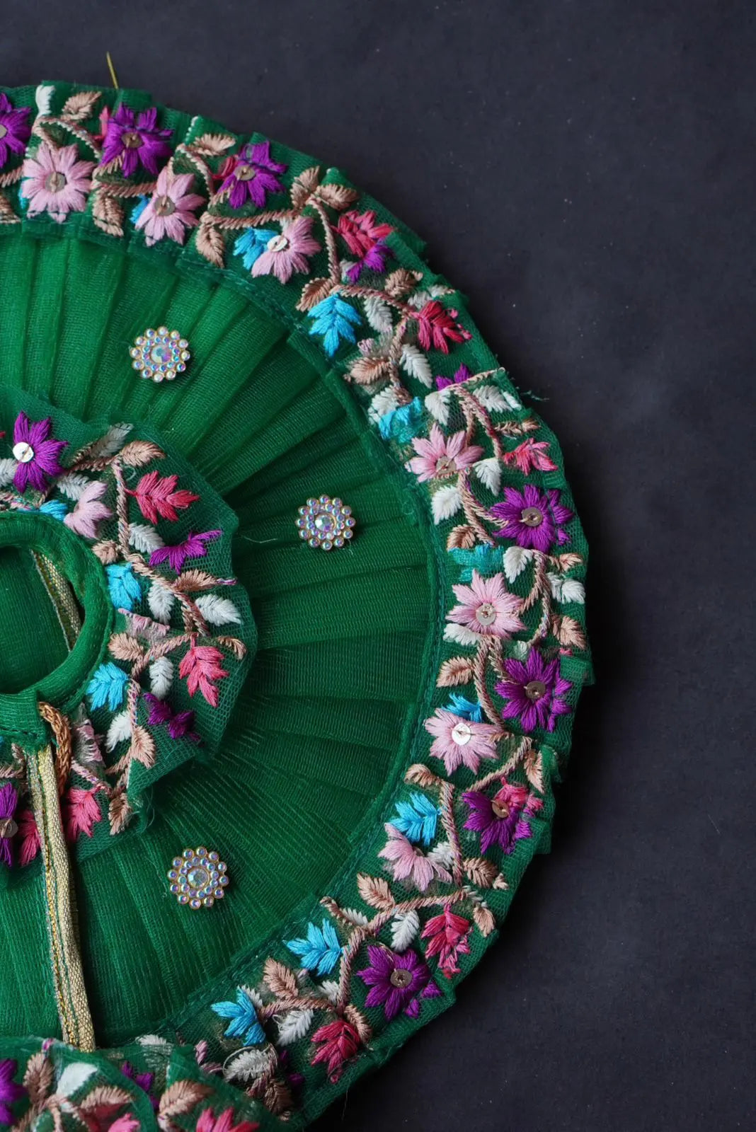 Laddu Gopal Poshak with Pagdi | Heavy Lace Dress (Dark Green) Dharmik