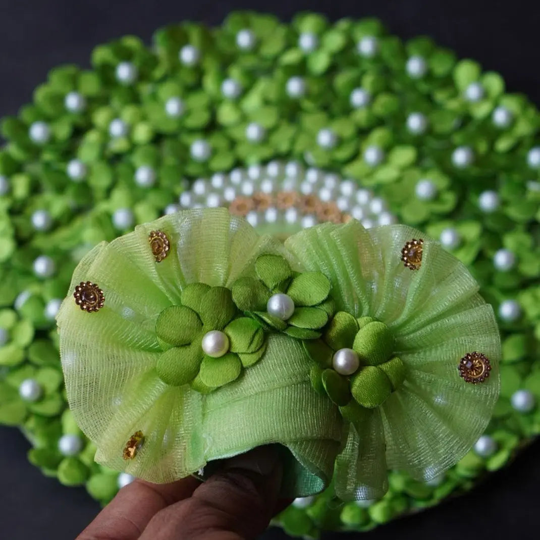 Laddu Gopal Poshak with Pagdi | Green Pearls Dress (Green, Pearl Embellishment Design) Dharmik