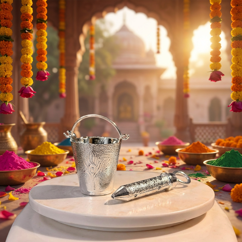 Vrindavan Silver Bucket and Pichkari for Kanhaji