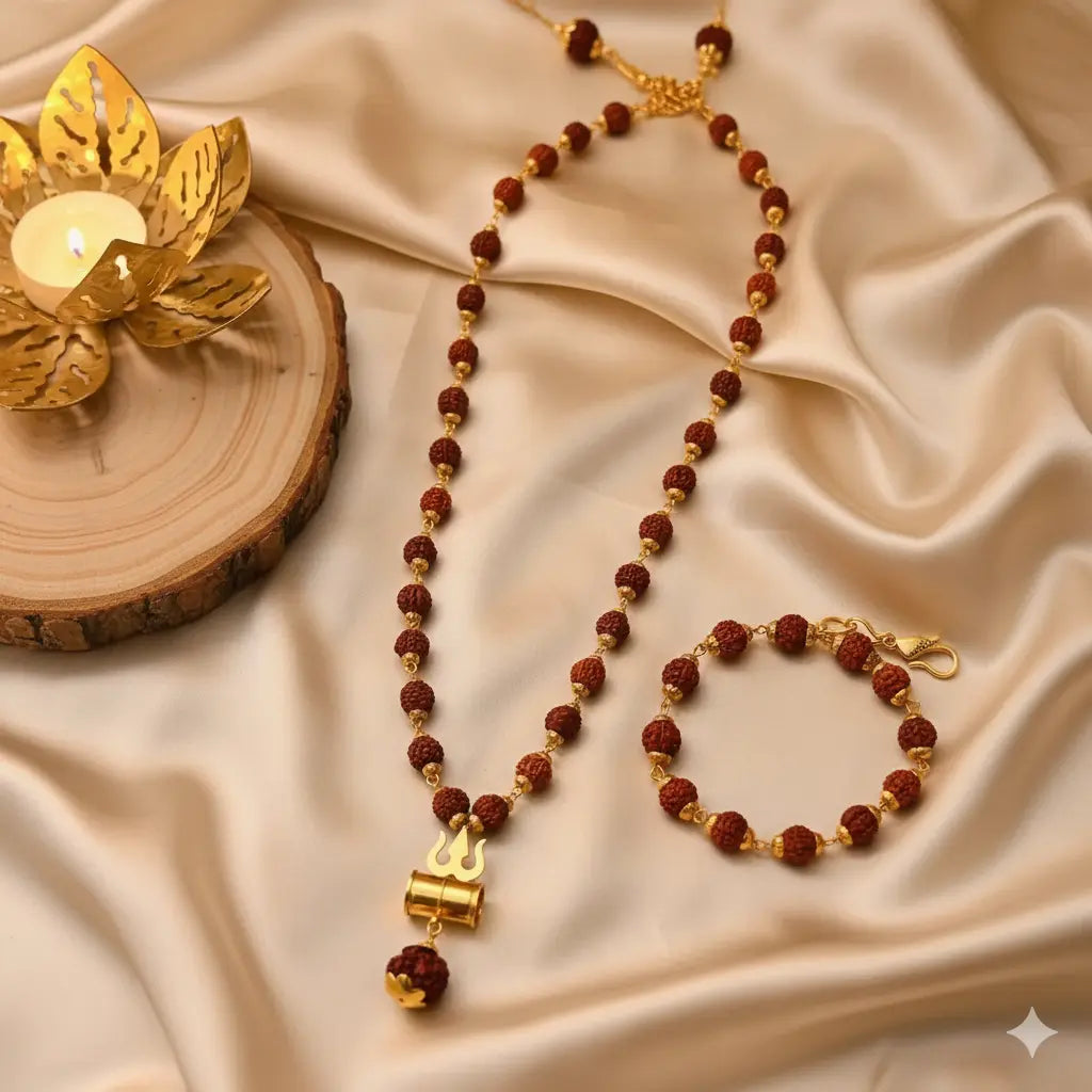 Premium and Authentic Rudraksha Mala & Panch Mukhi Rudraksha Bracelet Combo Dharmik