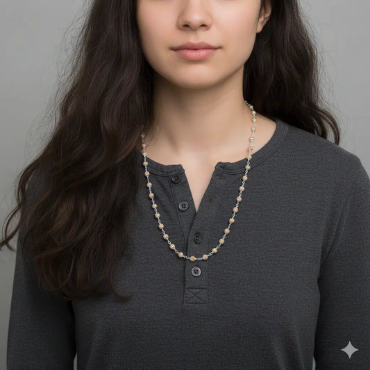 Pure 92.5 Silver Tulsi Mala – Handcrafted Spiritual Necklace for Devotion, Meditation & Protection Dharmik