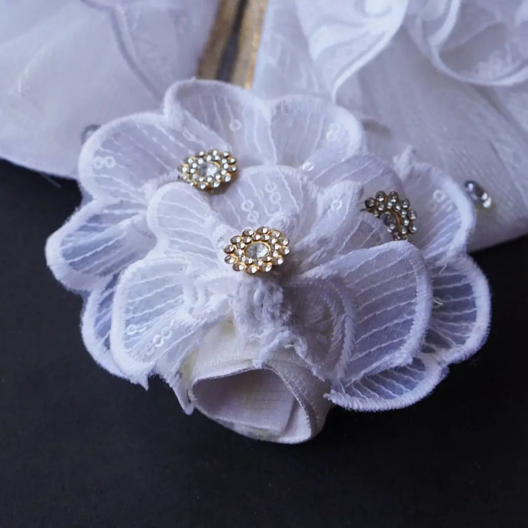Laddu Gopal Poshak with Pagdi | White Half Lace Frill Dress (Elegant & Comfortable) Dharmik
