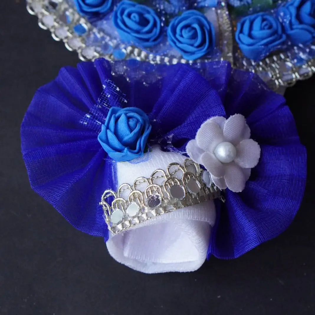 Laddu Gopal Poshak with Murli + Pagdi | White with Blue Flower Sharad Purnima Dress Dharmik