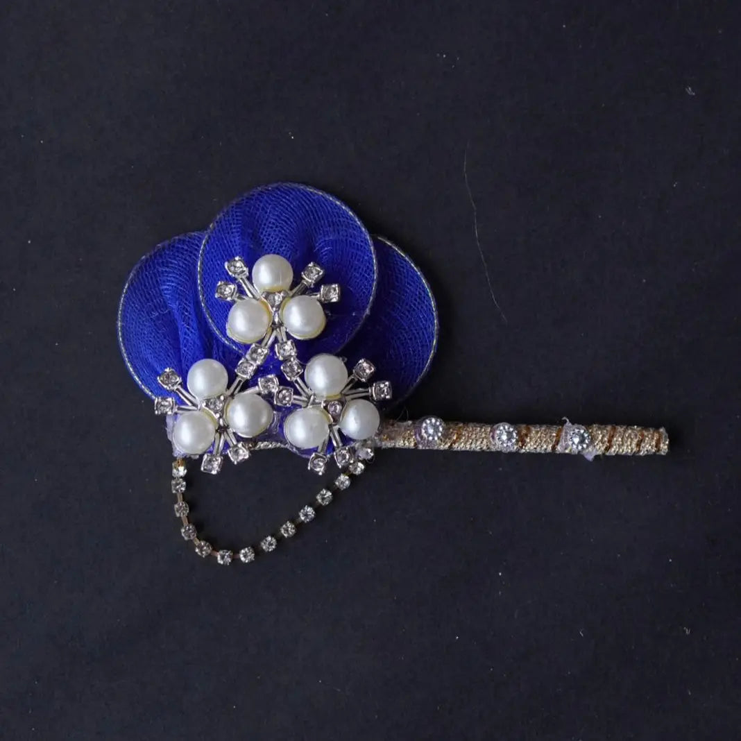 Laddu Gopal Poshak with Murli + Pagdi | White with Blue Flower Sharad Purnima Dress Dharmik