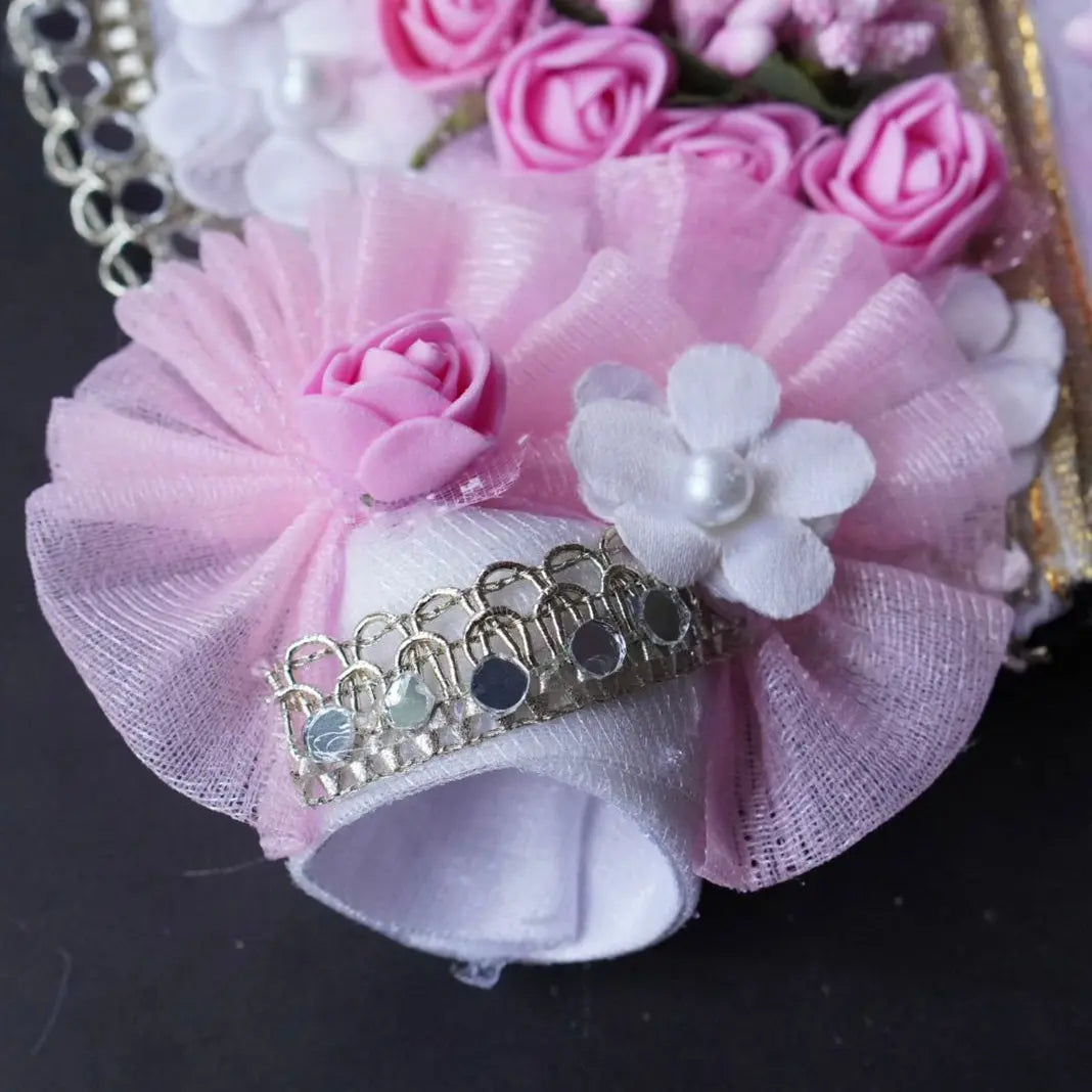 Laddu Gopal Poshak with Murli + Pagdi | White with Pink Flower Sharad Purnima Dress Dharmik