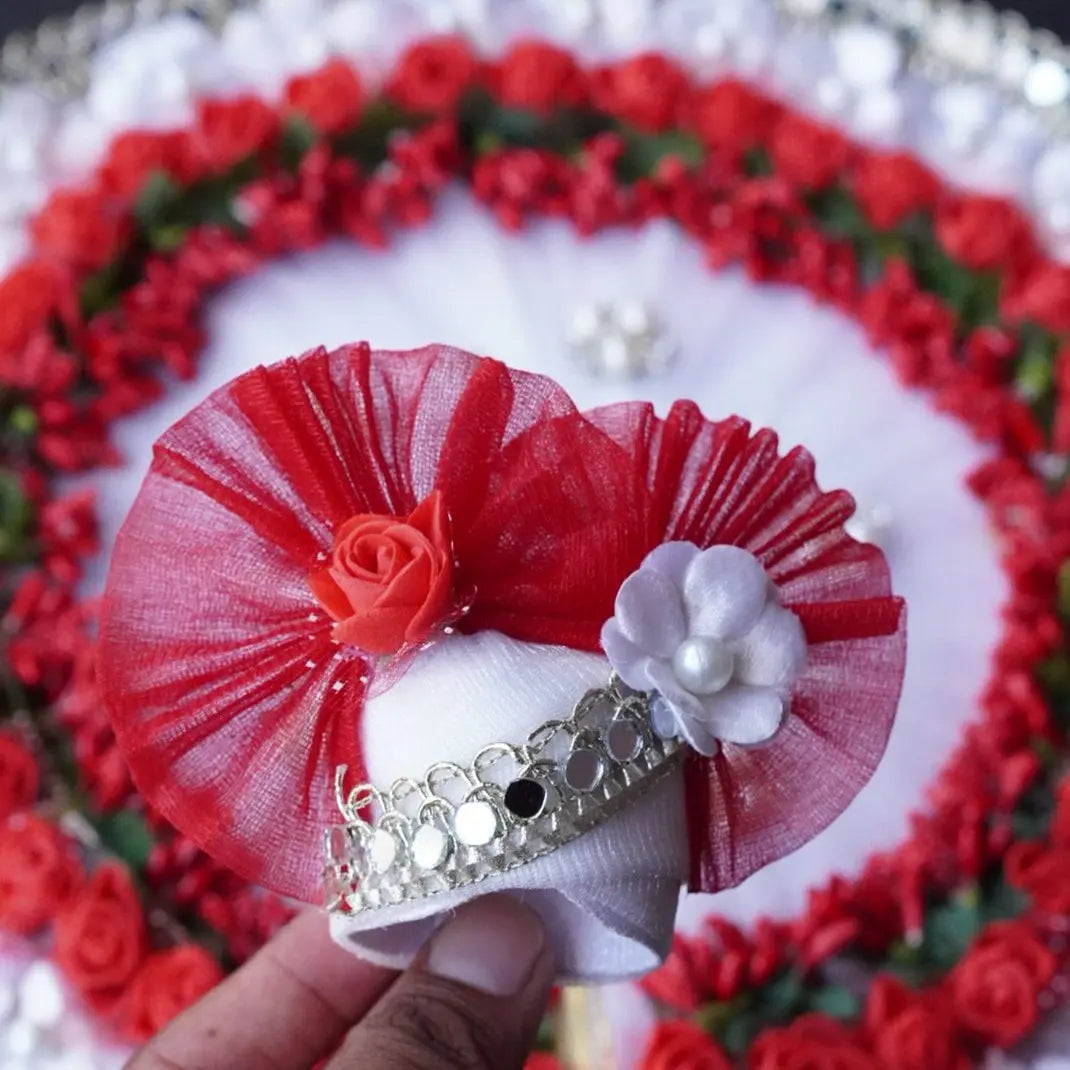 Laddu Gopal Poshak with Murli Pagdi | White with Red Flower Sharad Purnima Dress Dharmik