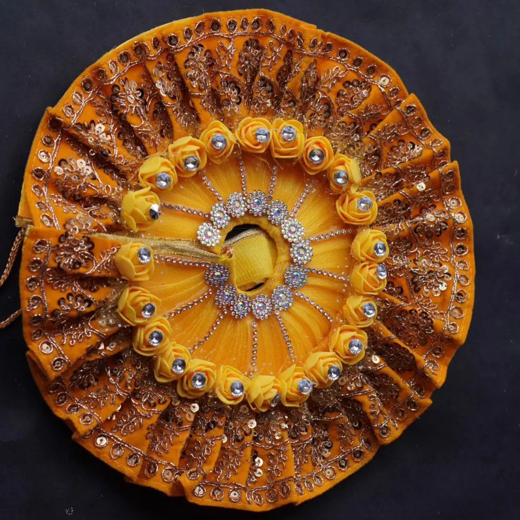 Laddu Gopal Poshak with Pagdi | Heavy Lace Dress (Dark Yellow) Dharmik