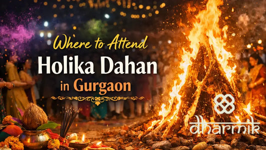 Holika Dahan bonfire celebration in Gurgaon with devotees gathered around sacred fire during Holi festival