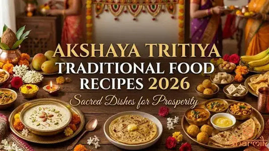 Traditional Akshaya Tritiya thali with rice, sweets, and drinks for Akshaya Tritiya traditional food recipes 2026
