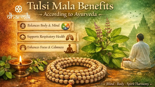 Tulsi mala and sacred tulsi plant symbolizing Ayurvedic health, mental balance, and spiritual benefits