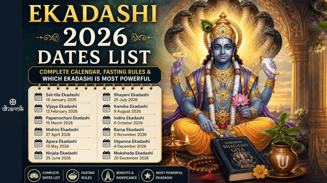 Ekadashi 2026 dates list calendar with Lord Vishnu, fasting rules, benefits, and most powerful Ekadashi vrat infographic