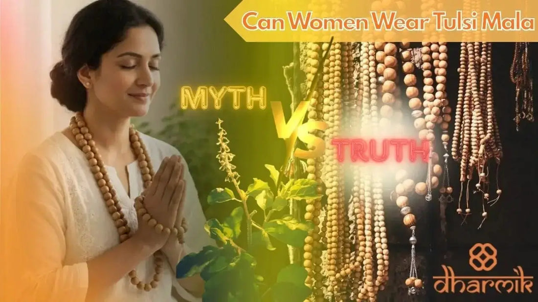 Woman wearing Tulsi mala as a symbol of faith, peace, and spiritual connection