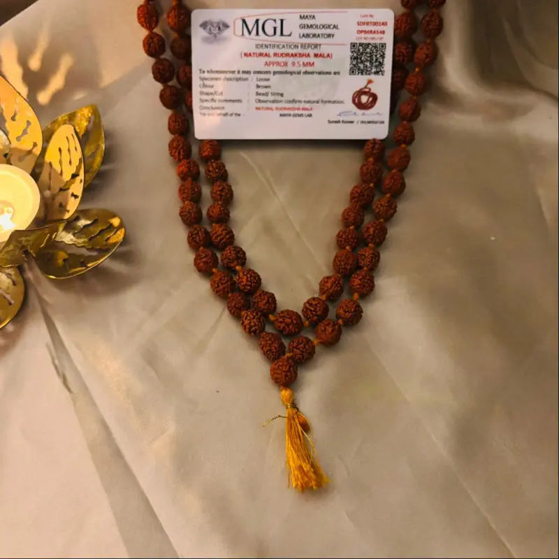 5 Mukhi Original Rudraksha Mala – 108 Beads + 1 Guru Bead, Certified & Blessed