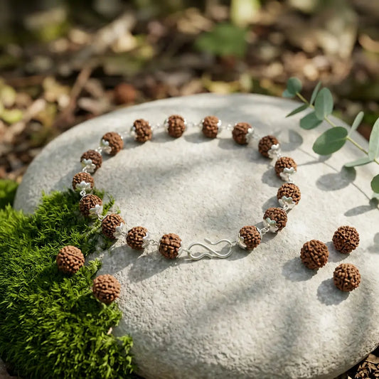 Original Silver Plated Panch Mukhi Rudraksha Bracelet – 17 Beads, 5 mm, Blessed in Kashi