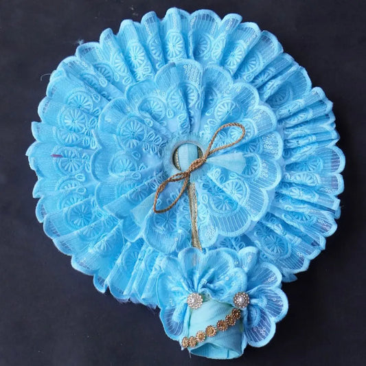 Laddu Gopal Poshak with Pagdi | Sky Blue Lace Frill Dress (Elegant & Comfortable) Dharmik