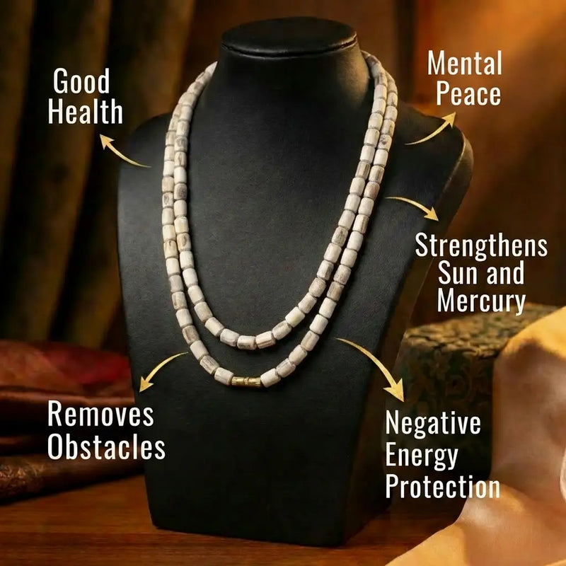Original Dhan Mala worn as necklace — double round 8mm Vrindavan Tulsi