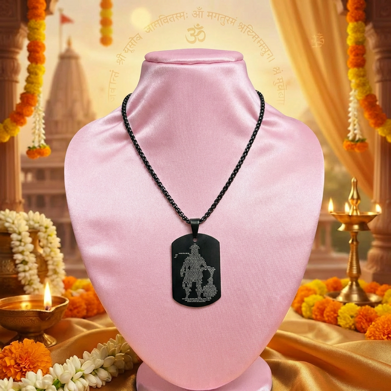 Oxidized Black Hanuman Ji Engraved Pendant Dharmik