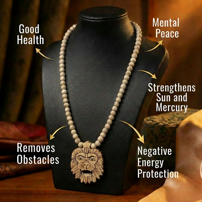 Narasimha Raksha Mala worn as necklace — double round 8mm Vrindavan abhimantrit