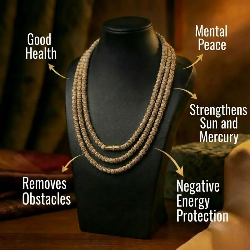 Original Tulsi Kanthi Mala 8mm worn as necklace — big beads daily bhakti wear