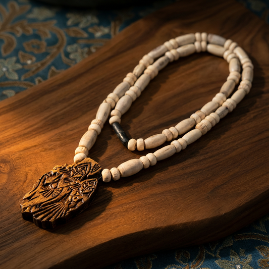 Original Tulsi Mala with Radha Krishna Pendant – Single Round, 10 mm, Sacred Devotion