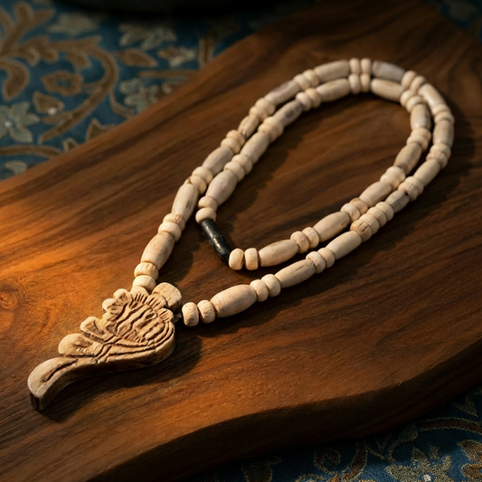 Original Tulsi Mala with Radha Shankh Pendant– Single Round, 10 mm, Divine Connection