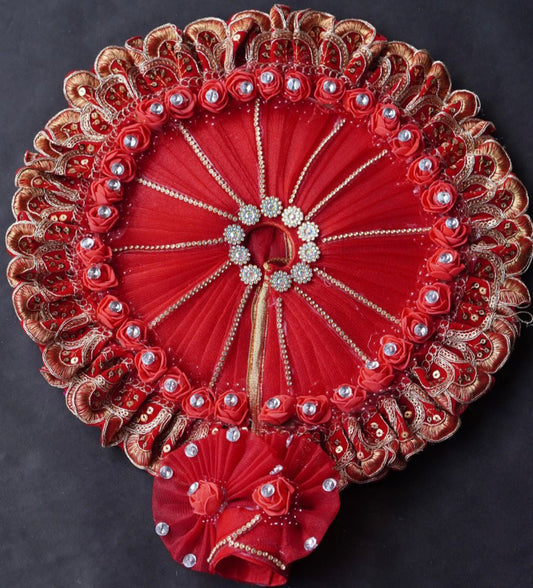 Laddu Gopal Poshak with Pagdi  | Heavy Lace Dress (Dark Red) Dharmik