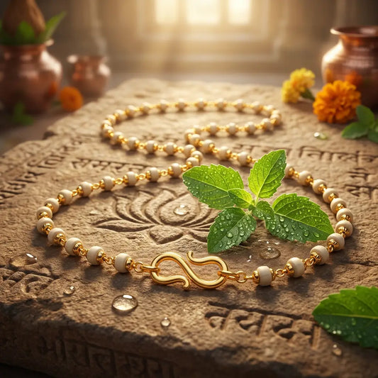 Gold-Plated Tulsi Mala – 60 Beads, 5-6 mm, Peace & Protection