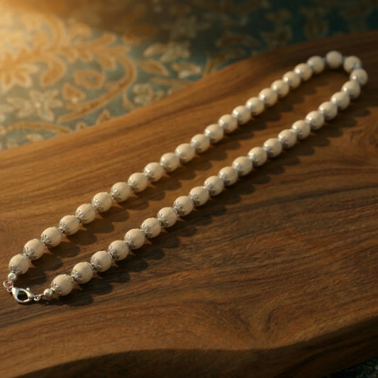 silver plated tulsi mala 54 beads 10 mm