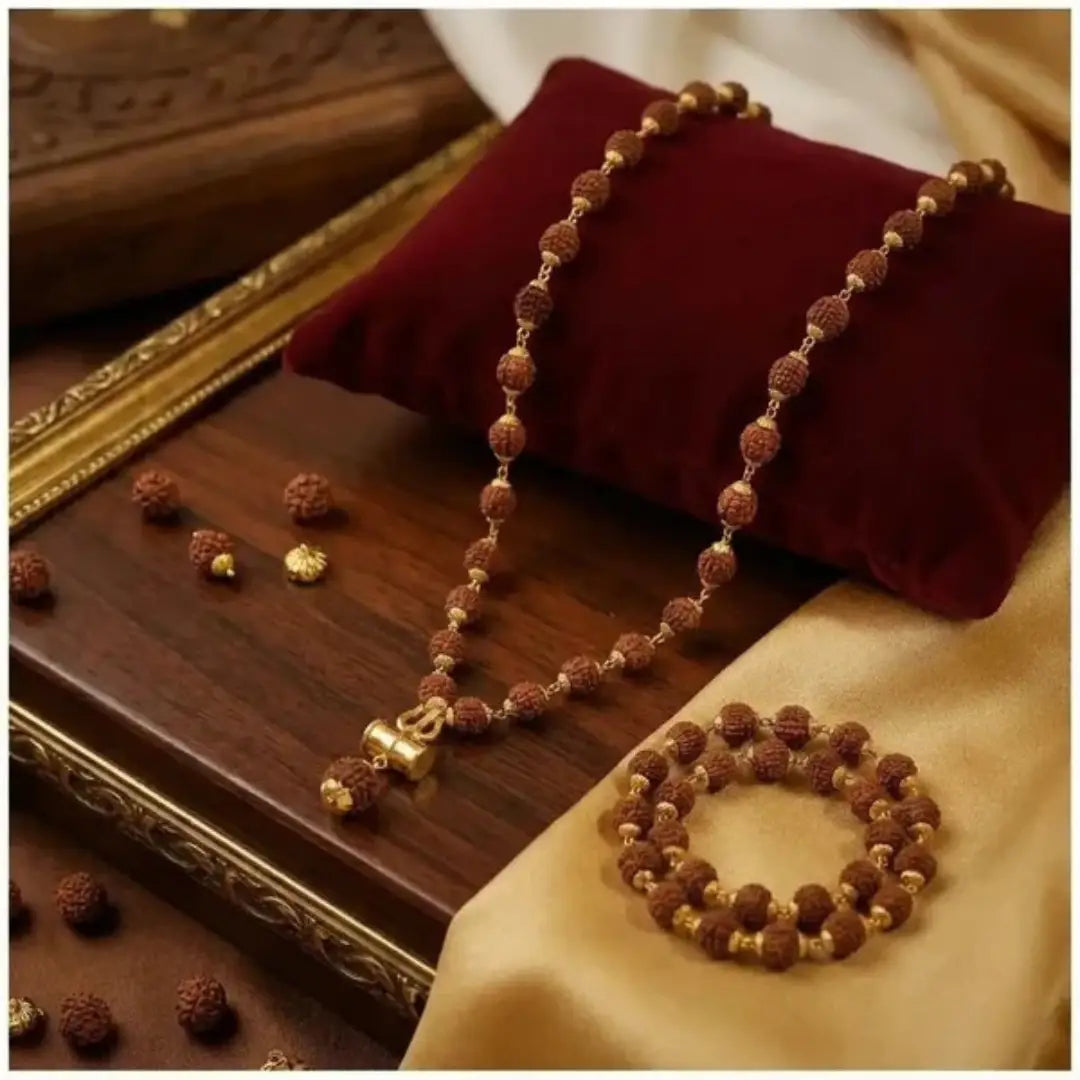 Premium and Authentic Rudraksha Mala & Panch Mukhi Rudraksha Bracelet Combo - Blessed in Kashi