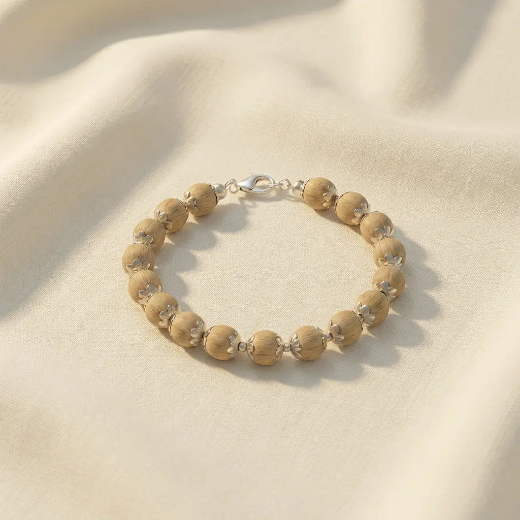 silver plated tulsi mala bracelet 17 beads 10mm