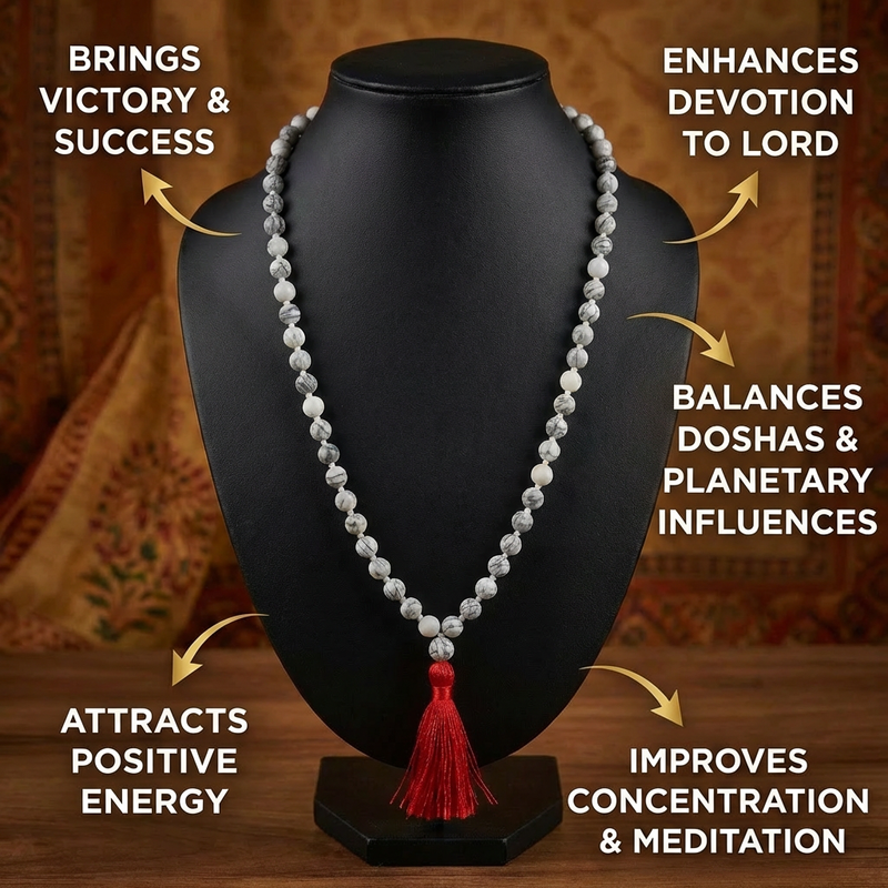 Vaijanti Mala product detail — 9mm natural beads Vaijanti seeds close-up