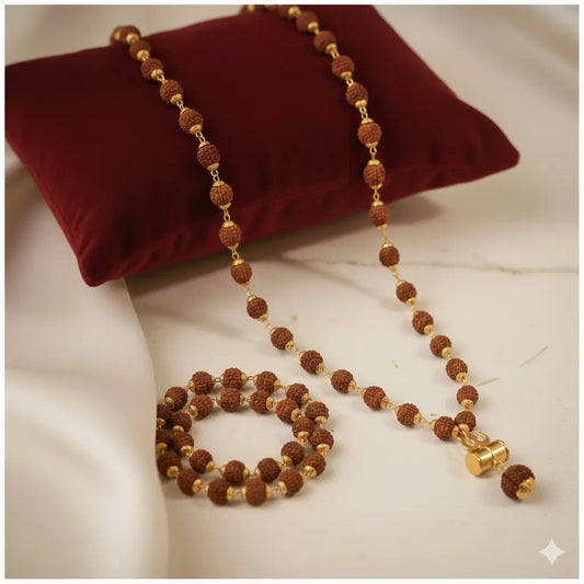 Premium and Authentic Rudraksha Mala & Panch Mukhi Rudraksha Bracelet Combo Dharmik
