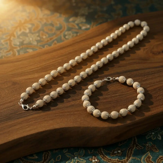 silver plated tulsi mala 54 beads 10 mm and tulsi bracelet 17 beads 10mm combo.