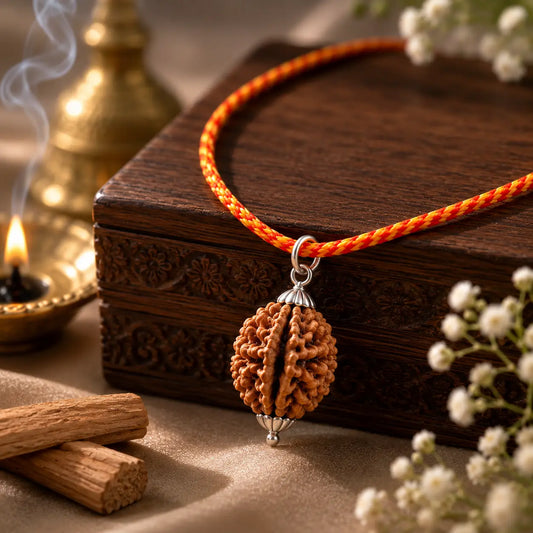 Two Mukhi Rudraksha  placed on a wooden box 