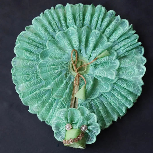 Laddu Gopal Poshak with Pagdi | Sea Green Lace Frill Dress (Elegant & Comfortable) Dharmik