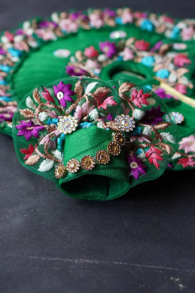 Laddu Gopal Poshak with Pagdi  | Heavy Lace Dress (Dark Green) Dharmik