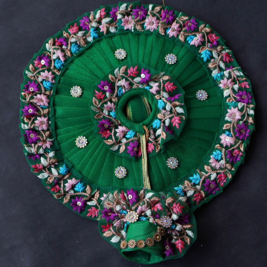 Laddu Gopal Poshak with Pagdi  | Heavy Lace Dress (Dark Green) Dharmik