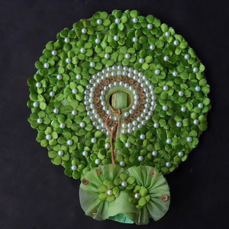 Laddu Gopal Poshak with Pagdi | Green Pearls Dress (Green, Pearl Embellishment Design) Dharmik