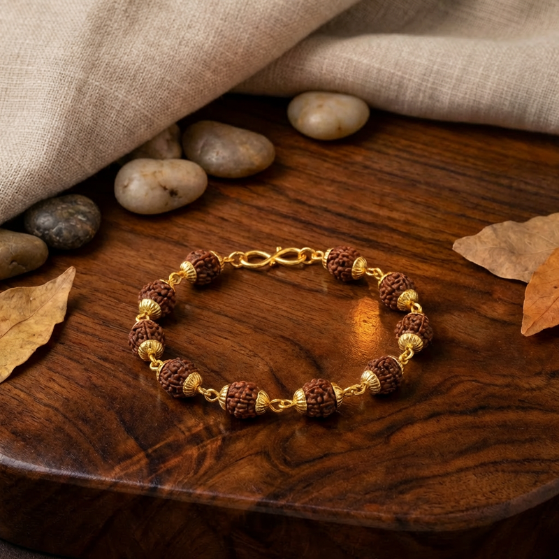 Original Panch Mukhi Rudraksha Bracelet – 12 Beads, 5 mm, Blessed in Kashi Dharmik