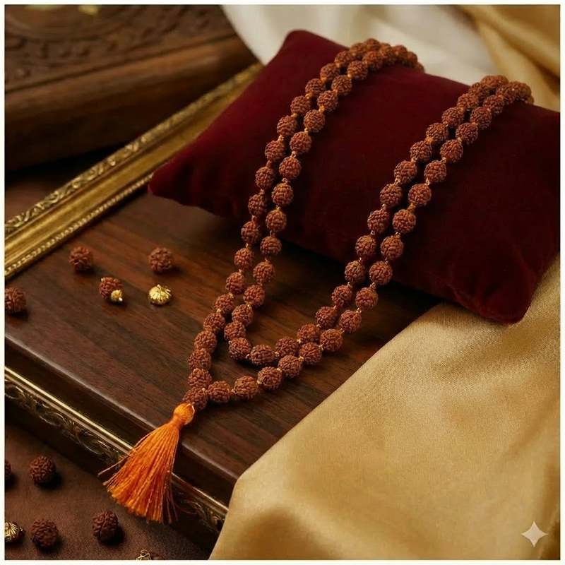 5 Mukhi Original Rudraksha Mala – 108 Beads + 1 Guru Bead, Blessed in Kashi Dharmik