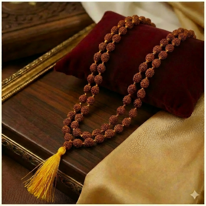 Original 5 Mukhi Rudraksha Mala – 108+1 Beads, 4 mm, Daily Meditation, Blessed in Kashi Dharmik