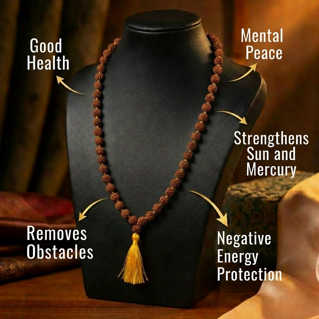 Original 5 Mukhi Rudraksha Mala – 108+1 Beads, 4 mm, Daily Meditation, Blessed in Kashi Dharmik